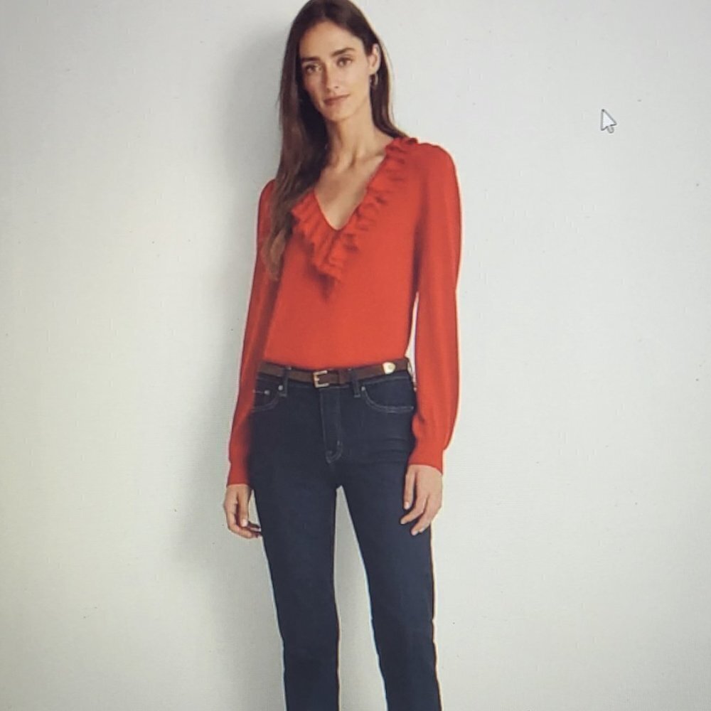 Lauren Ralph Lauren Women's Ruffle-Trim Jersey Red Sweater Size: Large  NWT